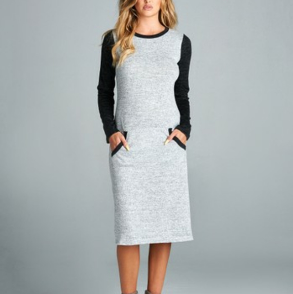 Grey with black sleeves sweater dress - Picture 1 of 5